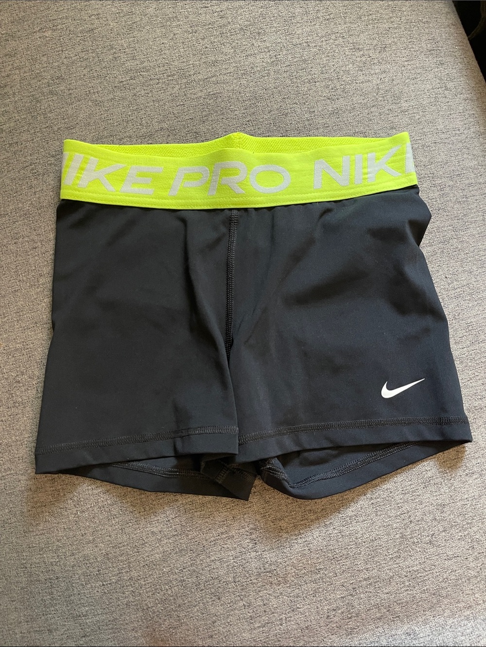 Nike Black Compression Shorts with Neon Lime Waistband